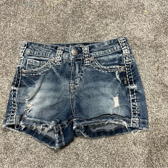 Silver Jeans Pants - Silver jeans shorts womens 24 blue dark wash distressed denim shorty casual
